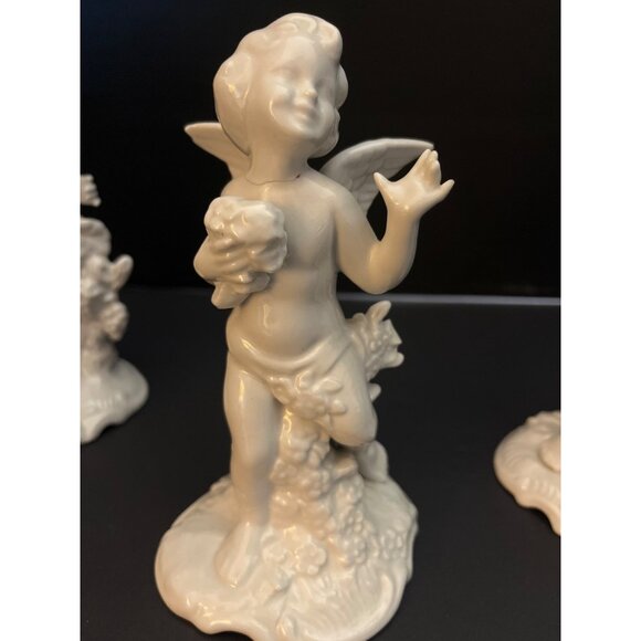Dresden Porcelain Set Of 4 White  Cherub Figurines Angelic Decor Sculptures 5.5" - Picture 3 of 10